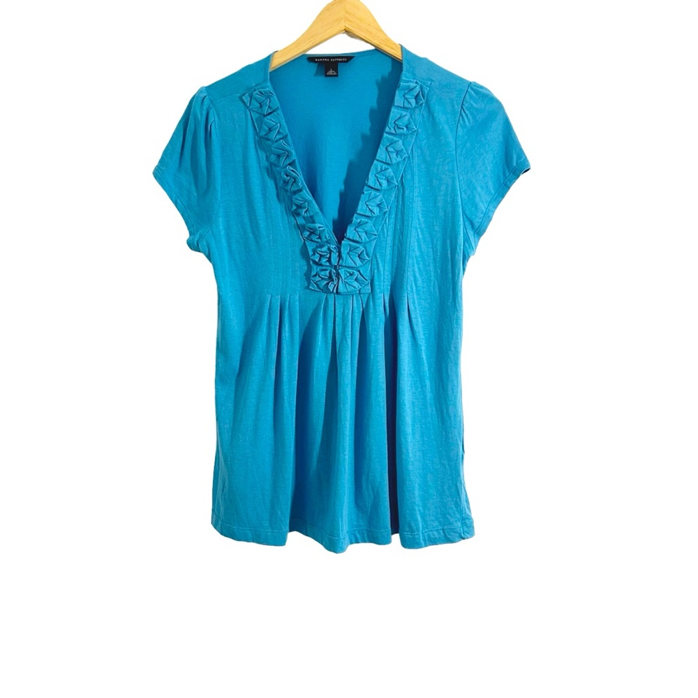 Banana Republic Ruffle V Neck Oragami Blue top Large